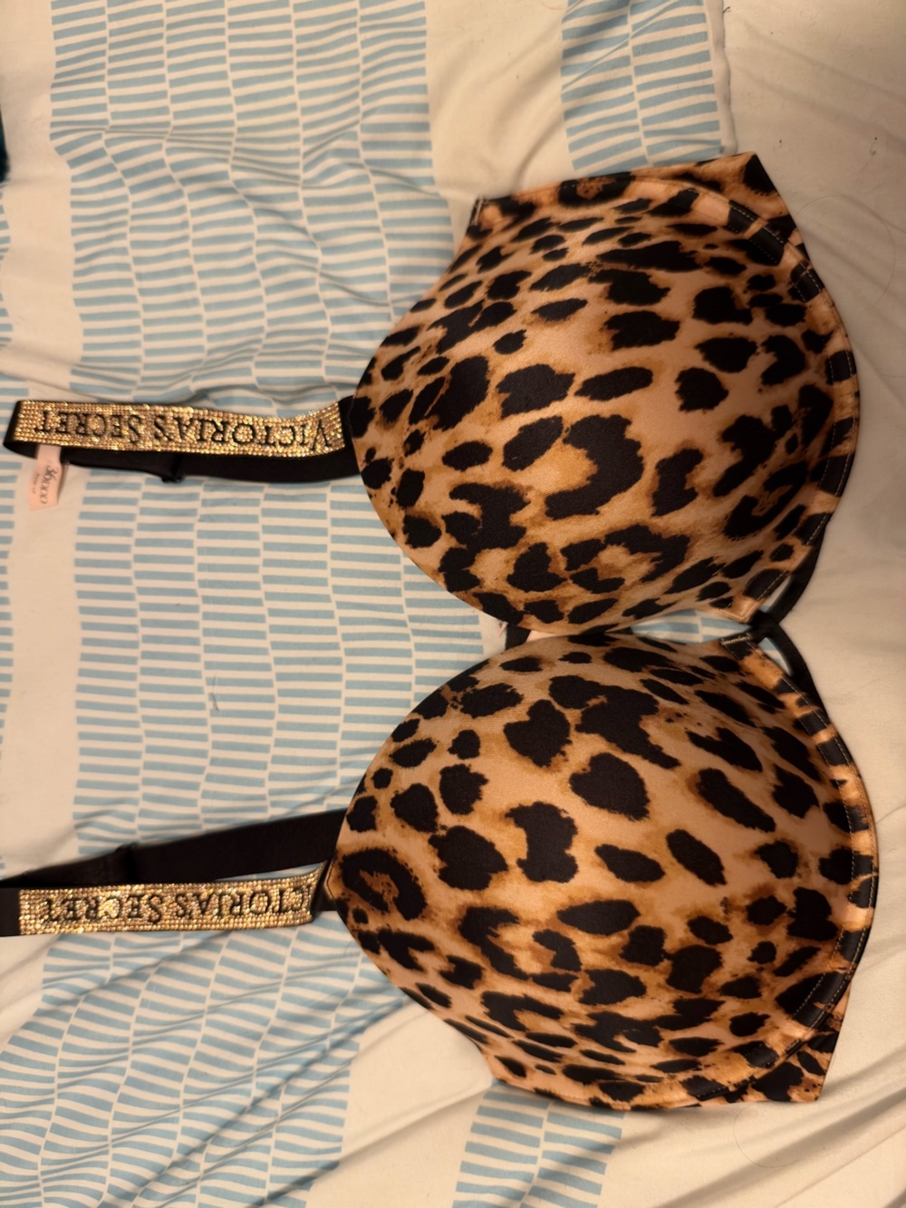 Victoria's Secret Leopard Print Push-Up Bra - Tan and Black with Gold Accents